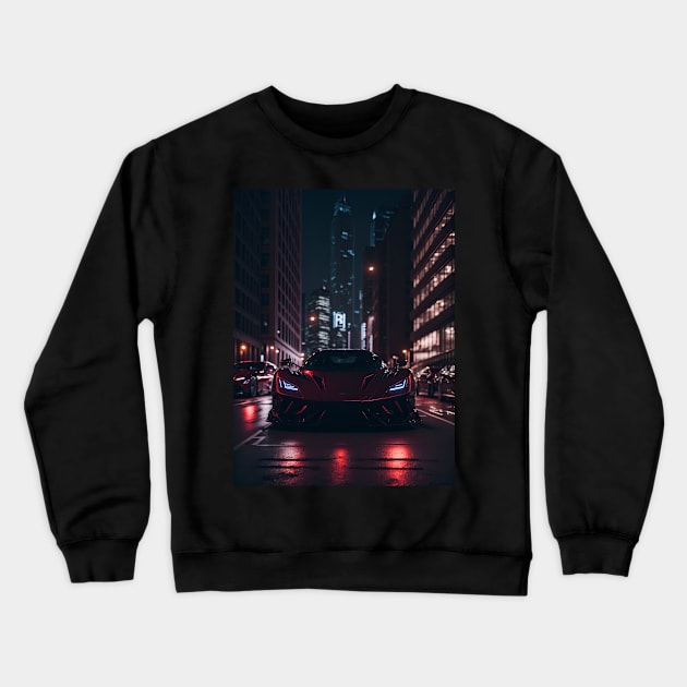 Chicago Night Ride Red Sports Car Crewneck Sweatshirt by star trek fanart and more